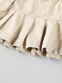 小女童翻蓋口袋百褶下擺牛仔半身裙