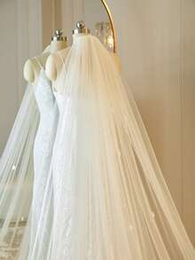 女士花卉刺绣网眼新娘面纱秋季服装 - 米色 - 查看 4