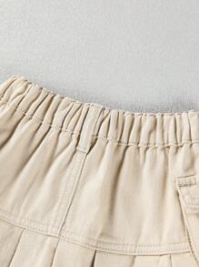 小女童翻蓋口袋百褶下擺牛仔半身裙