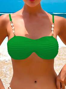 Chain Linked Underwire Bikini Top - Green - View 1