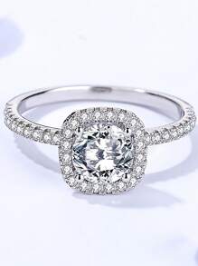 BALMORA 1 Miếng Kim Cương Đầy Đủ Cá nhân hóa Màu bạc Nhẫn Với Khối Zirconia  Đối với phụ nữ Cho đám cưới Qủa tặng Hôn ước Trang sức cô dâu - Bạc - Xem 4