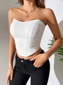 SHEIN Tall Solid Ruched Bandana Hem Tube Top - White - View 6