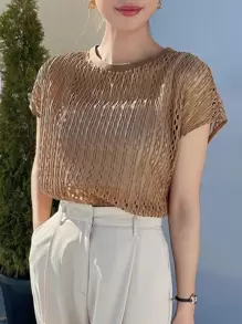 DAZY Solid Batwing Sleeve Top Sheer - Khaki - View 1