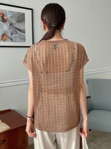 DAZY Solid Batwing Sleeve Top Sheer - Khaki - View 2