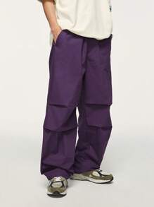 INFLATION 男士素色斜口袋闊腿褲 - 紫色 - 查看 1