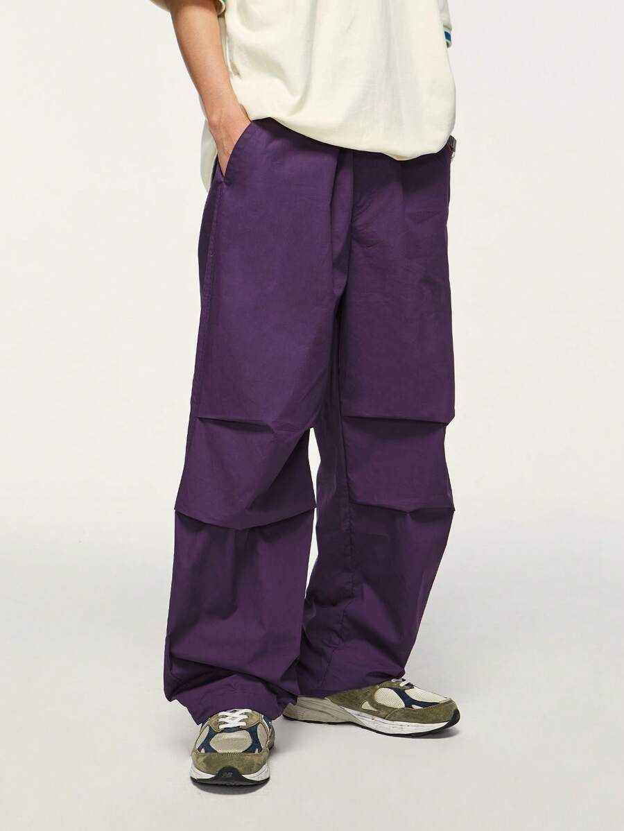 INFLATION 男士素色斜口袋闊腿褲 - 紫色 - 查看 1