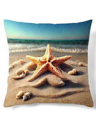 無填充物海星印花靠墊套現代沙灘和海螺印花床、沙發裝飾靠墊套