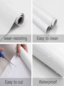 1 cuộn Giấy Dán Tường Đồng Màu, Giấy Dán Tường PVC Trắng Đơn Giản Cho Nhà Bếp - trắng - Xem 6