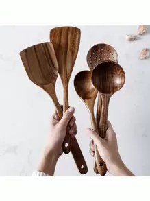 Juego de cuchara y cucharón de cocina con patrón de madera, juego de herramientas de cocina Boho Osier, 4 piezas/5 piezas/7 piezas
