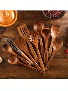 Juego de cuchara y cucharón de cocina con patrón de madera, juego de herramientas de cocina Boho Osier, 4 piezas/5 piezas/7 piezas
