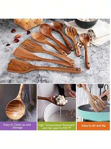 Juego de cuchara y cucharón de cocina con patrón de madera, juego de herramientas de cocina Boho Osier, 4 piezas/5 piezas/7 piezas