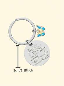 1pc Unisex Butterfly Accessory Best Friend Message Round Pendant Stainless Steel Keychain Graduation Season Friendship Gift - Light Grey - View 3