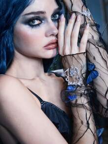 Corpse Bride | ROMWE 1雙女士字母刺繡蝴蝶裝飾時尚袖套適合夏天 - 彩色 - 查看 4