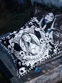 Corpse Bride | ROMWE Skeleton & Bride Print Cushion Cover Without Filler - Multicolor - View 3