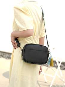 Mini Square Bag Litchi Embossed Minimalist Black, Mother's Day Gift For Mom - Black - View 9