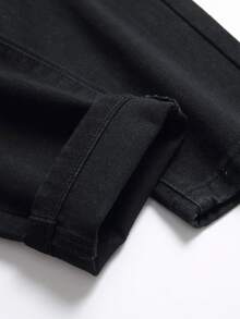 Men Cotton Number Patched Ripped Jeans - Black - View 5