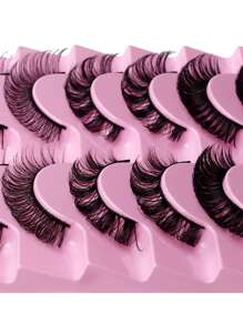 10 Paar/Set D-Curl gemischter Stil Russisches Volumen Falsche Wimpern, dicke gekreuzte flauschige natürliche Wimpern für den täglichen Gebrauch, Dates, Cosplay, geeignet für Frauen mit spärlichen Wimpern - Schwarz - Übersicht 5