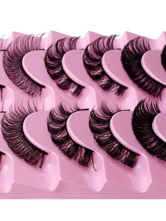 10pairs/Set D Curl Mixed Style Russian Volume False Eyelashes, Thick Crossed Fluffy Natural Eyelashes For Daily Wear, Dating, Cosplay, Suitable For Women With Sparse Eyelashes
