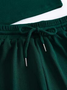 INAWLY Cut Out Tank Top & Drawstring Waist Track Shorts - Dark Green - View 5