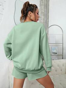 INAWLY 標語圖案落肩袖運動衫和短褲