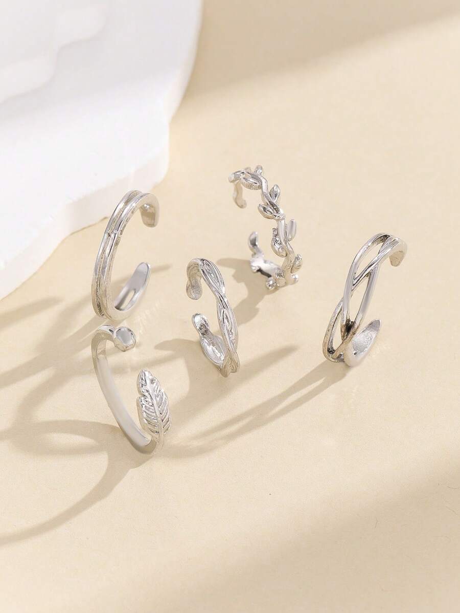 5 cái/bộ Món Quà Kỳ Nghỉ Nhẫn Hở Ngón Đơn Giản Dành Cho Nữ Đi Biển & Mặc Hàng Ngày - Bạc - Xem 1