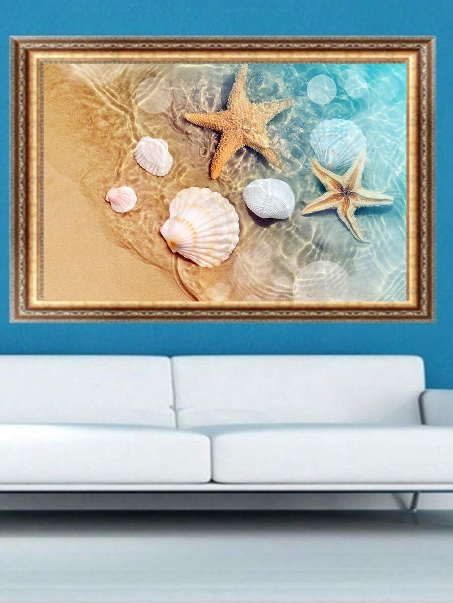 Starfish & Shell Print DIY Diamond Painting Without Frame, Modern Beach Print Diamond Painting For Home Decoration - Multicolor - View 1