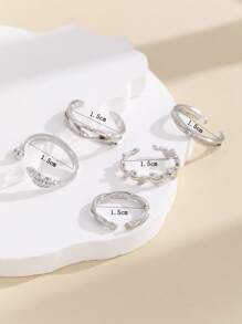 5 cái/bộ Món Quà Kỳ Nghỉ Nhẫn Hở Ngón Đơn Giản Dành Cho Nữ Đi Biển & Mặc Hàng Ngày - Bạc - Xem 7