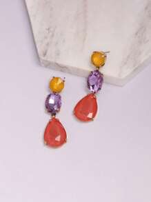 juran 1 Đôi Bông Tai Hình Giọt Nước Nhiều Màu Sắc Thanh Lịch Cho Nữ Dự Tiệc Khiêu Vũ Trang Sức - Màu tím - Xem 1