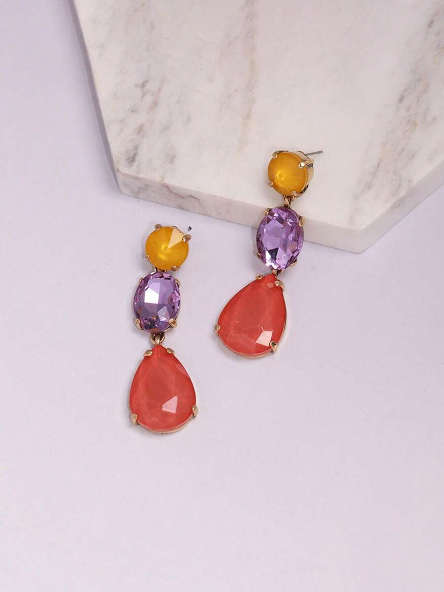 juran 1 Đôi Bông Tai Hình Giọt Nước Nhiều Màu Sắc Thanh Lịch Cho Nữ Dự Tiệc Khiêu Vũ Trang Sức - Màu tím - Xem 1