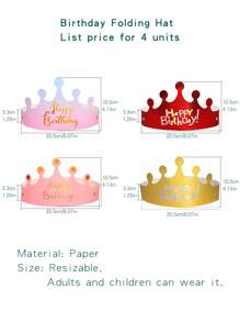 4 Khẩu Hiệu Đồ Họa Mũ Tiệc Sinh Nhật, Giấy Hiện Đại Có Thể Gập Lại Mũ Tiệc Cho Tiệc Sinh Nhật - Nhiều màu - Xem 3