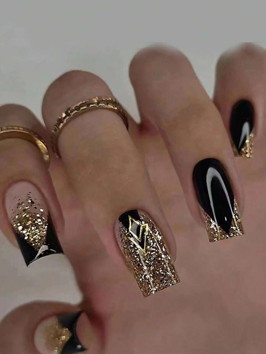 24pcs/Set Cartoon Butterfly Shaped Short Square Press-On Nail Stickers, Nail Art Supplies