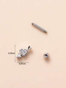 1 chiếc khuyên tai xỏ sụn bằng thép không gỉ hình mũi tên xuyên qua trái tim tinh xảo có đính đá giả kim cương giả siêu nhỏ - Bạc - Xem 3