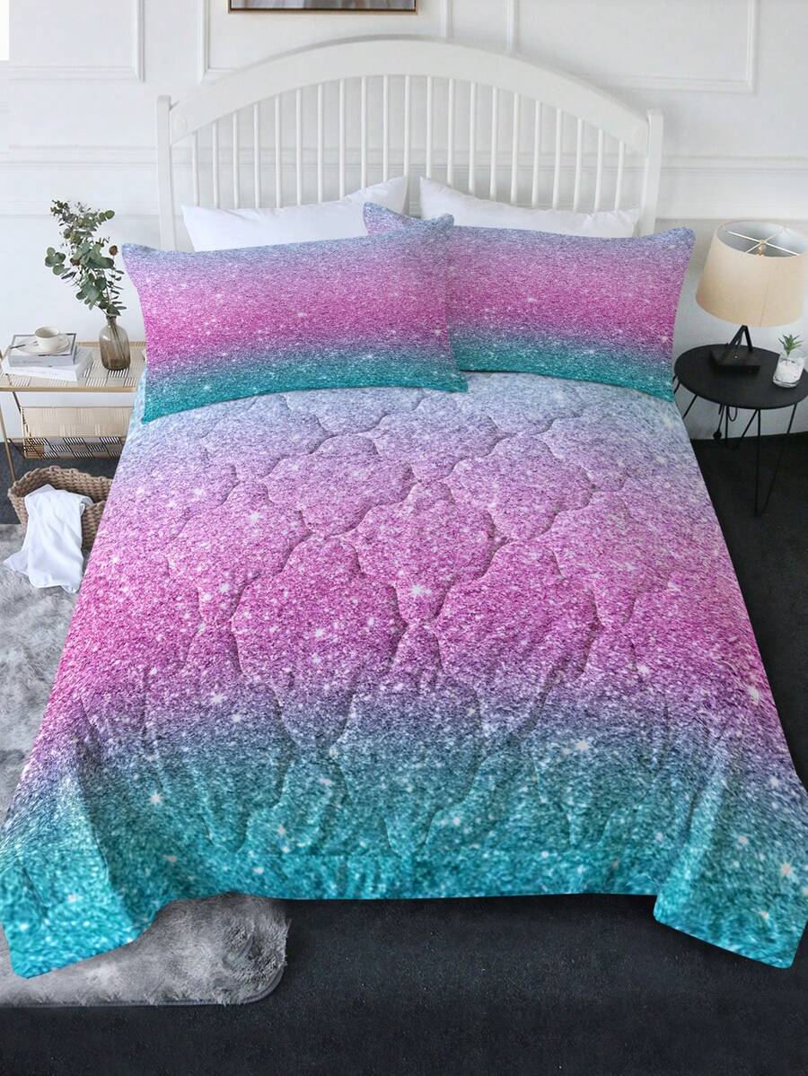 3pcs Glitter Pattern Quilted Bedspread Set (1pc Quilt And 2pcs Pillow Case), Pillow Insert Not Include, Modern Bedding, For Bedroom - Multicolor - View 1
