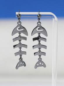 1對時尚黑色金屬魚骨形吊墜耳環適合深色風格 - 槍黑色 - 查看 1