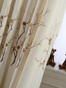 1pc Embroidered Semi-Sheer Curtain, Floral Pattern Pastoral Style For Living Room Home Use