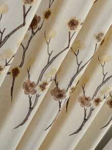 1pc Embroidered Semi-Sheer Curtain, Floral Pattern Pastoral Style For Living Room Home Use