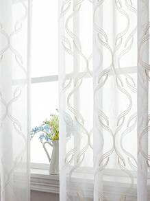 Chi tiết thêu Rèm Sheer một bảng, Rèm Polyester lọc ánh sáng riêng tư cho phòng khách và phòng ngủ - Màu be - Xem 6