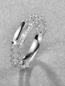 1pc Cubic Zirconia Decor Ring Copper Jewelry - Silver - View 1