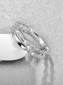 1pc Cubic Zirconia Decor Ring Copper Jewelry - Silver - View 3