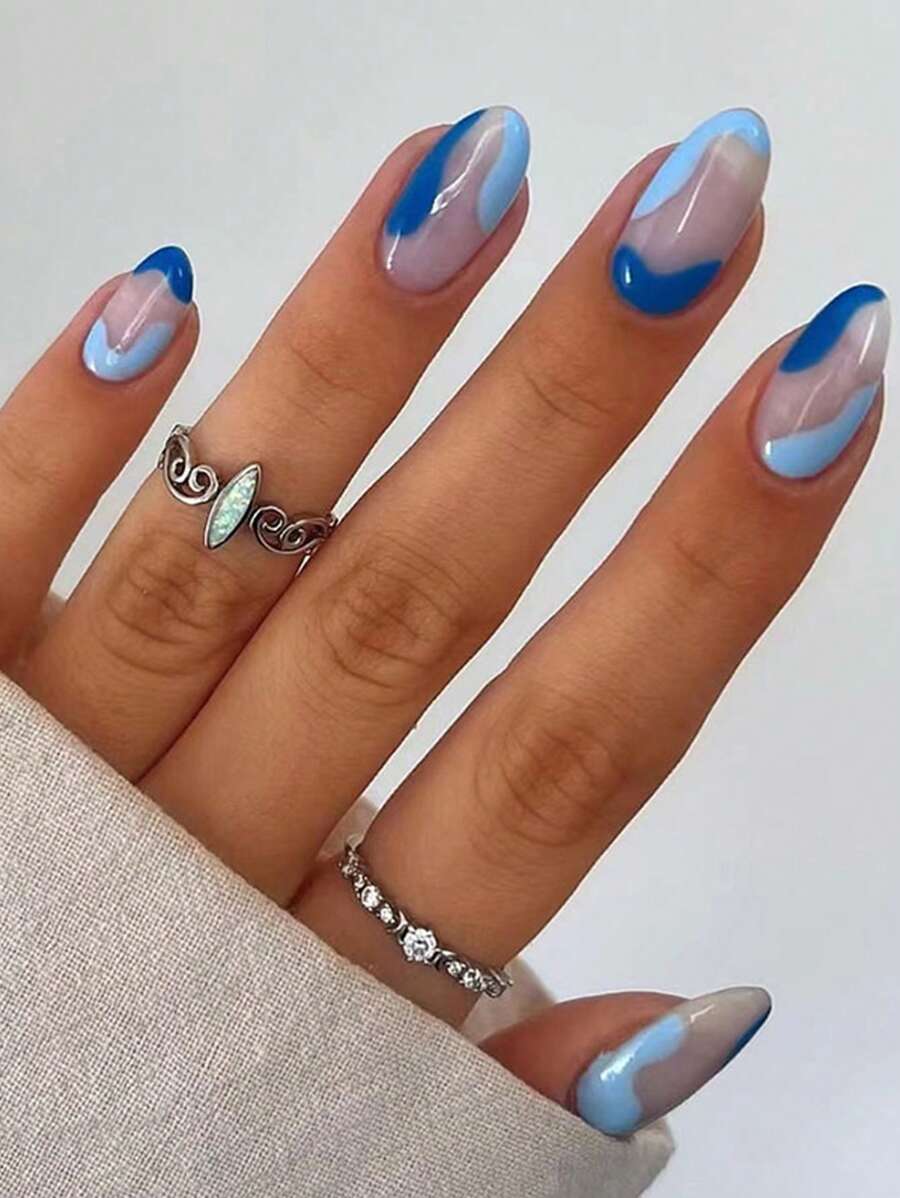 24 chiếc Khối màu hạnh nhân ngắn Móng tay giả & 1 tấm băng dính & 1 dũa móng tay - Nhiều màu - Xem 1