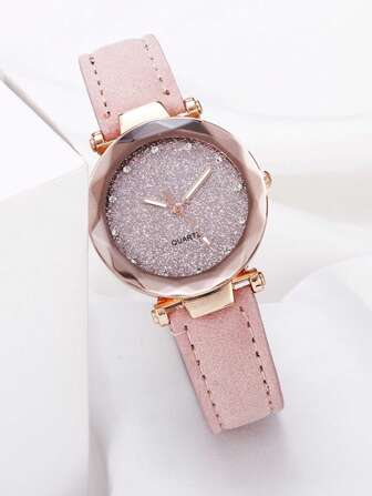 YILEIQI 水鑽裝飾圓形指針石英手錶