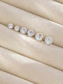 6入組方晶鋯石爪和方形爪設計男士耳釘,適用於首飾類禮品和派對 - 金色 - 查看 1