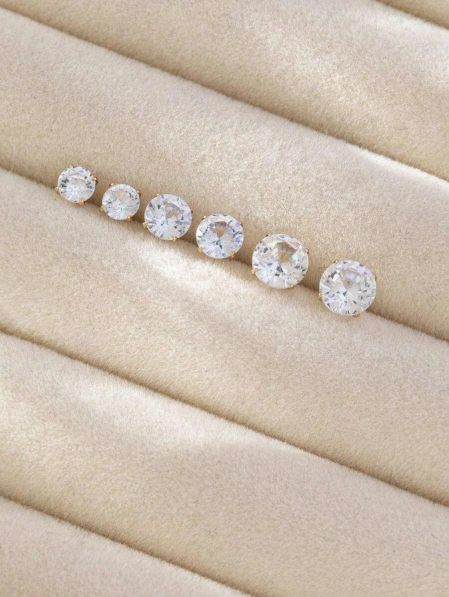 6入組方晶鋯石爪和方形爪設計男士耳釘,適用於首飾類禮品和派對 - 金色 - 查看 1