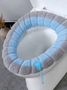 [1入]加厚馬桶蓋坐墊,冬季馬桶套,家用馬桶蓋坐墊,馬桶環,可愛風格 - 藍色 - 查看 2