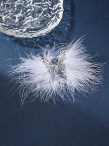 1pc Glamorous Zinc Alloy Rhinestone Butterfly & Feather Decor Cuff Ring For Women For Party - White - View 2