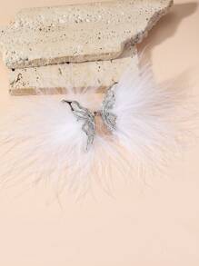 1pc Glamorous Zinc Alloy Rhinestone Butterfly & Feather Decor Cuff Ring For Women For Party - White - View 3