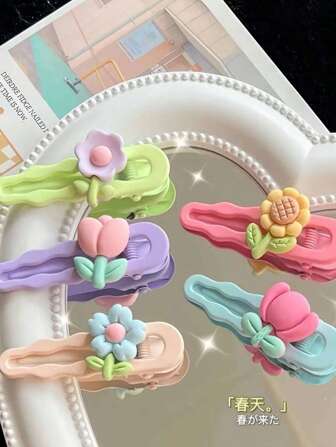 5 件装 女士花朵装饰时尚发夹 日常装饰爪夹 发夹 发卡