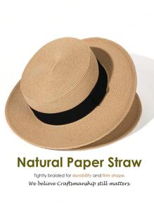 1pc Women Two Tone Boho Straw Hat For Outdoor Travel Valentine's Day Valentines