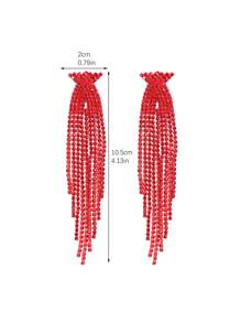 1pair Luxury Rhinestone Tassel Drop Earrings For Women For Daily Decoration - Red - View 4