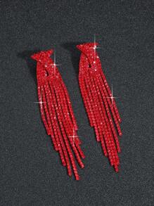 1pair Luxury Rhinestone Tassel Drop Earrings For Women For Daily Decoration - Red - View 5